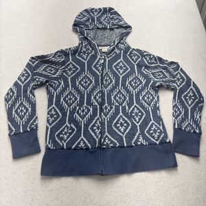 ARIAT Full Zip Hoodie Knit Sweater Blue/White Aztec Cotton Blend Women's M